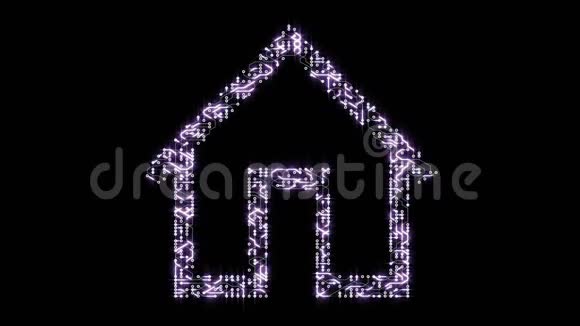 一个具有移动电子形状的房屋符号的未来主义电路板视频的预览图