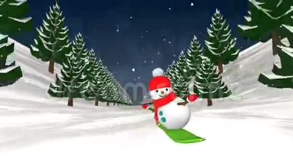 滑雪板上的雪人视频的预览图