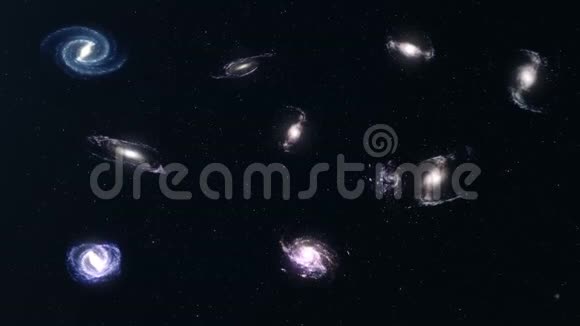 深空的螺旋星系深空探索概念空间旅行空间背景3D动动画视频的预览图
