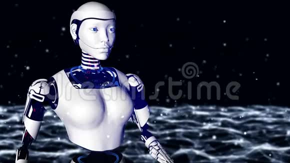机器人Android女性持有数字行星地球Cyborg未来技术人工智能计算机视频的预览图