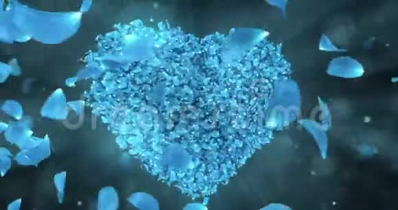 旋转蓝色玫瑰花花瓣心形背景循环4k视频的预览图