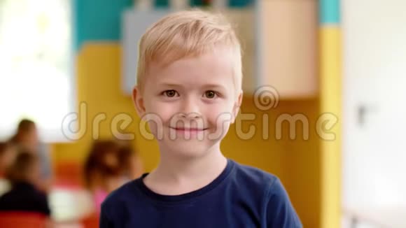 微笑的学龄前男孩的肖像视频的预览图