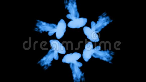 荧光蓝墨水或烟雾形成恒星在黑色上缓慢地分离蓝色颜料倒在水里使用墨水视频的预览图