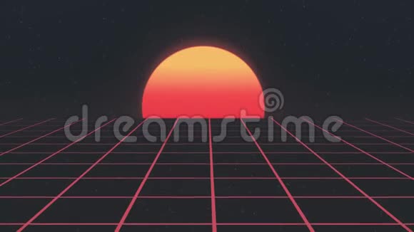 闪亮的复古80年代风格的拉泽尔盛大开业销售文字飞来飞去的格子太阳星星动画背景新的独特视频的预览图
