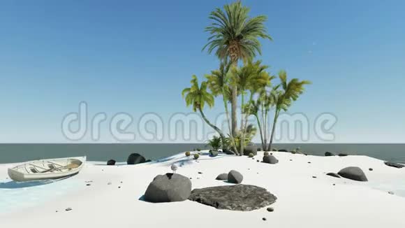 无人居住的岛屿天堂在海洋中央白沙和船视频的预览图