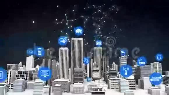 物联网传感器图标上的智能城市连接网格类型物联网概念视频的预览图