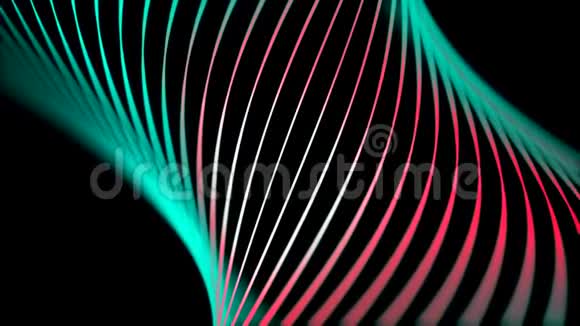 美丽的霓虹线抽象在黑色背景上旋转和改变颜色动画摘要视频的预览图