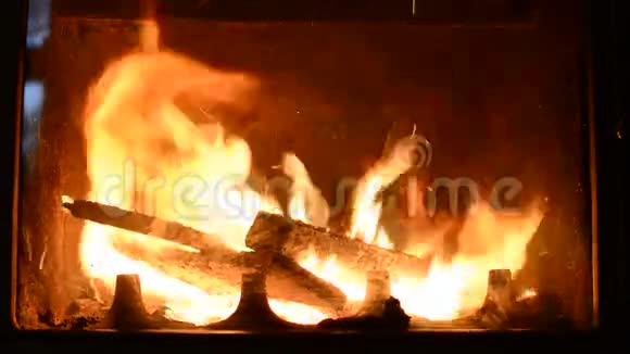 在壁炉里烧木头视频的预览图
