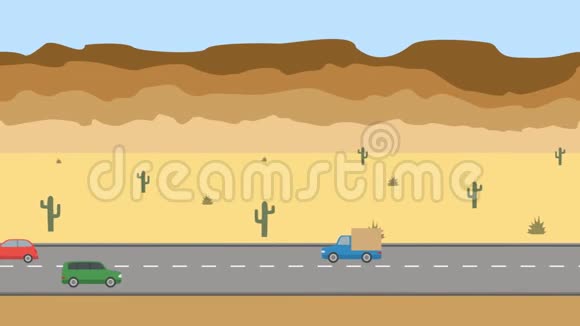 沙漠里的路平面卡通全景循环动画4K视频的预览图