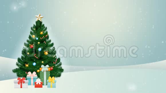 圣诞快乐新年快乐圣诞树和礼物盒的问候视频的预览图
