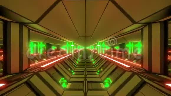 酷的未来空间科幻飞机库隧道走廊与神圣发光基督教十字三维插图现场壁纸视频的预览图