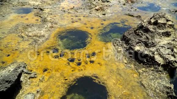 地中海岩石海岸边缘的石质海岸洞穴视频的预览图