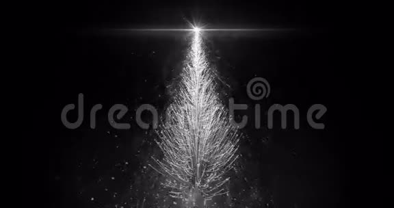 动画白色圣诞松树星隔离无缝环4k视频的预览图