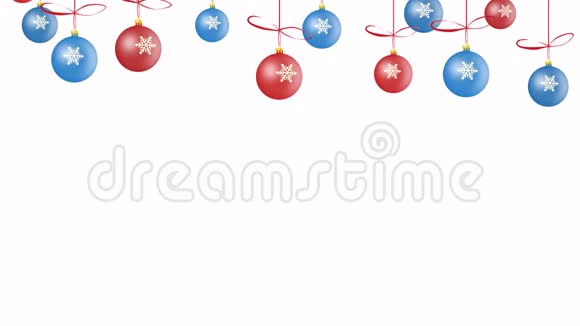 新年的红色和蓝色玩具从屏幕的顶部飞来良好的新年精神视频的预览图