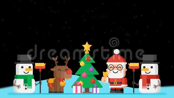 圣诞老人驯鹿雪人和圣诞树视频的预览图