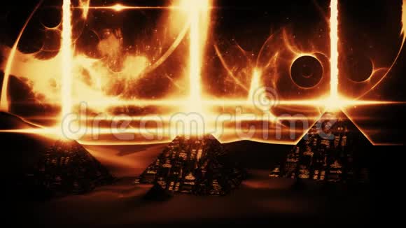 黄金科幻吉萨金字塔在夜间循环运动图形背景视频的预览图