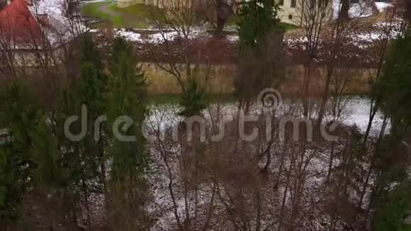 从波兰冬季的诺伊维斯尼茨城堡的高度来看视频的预览图