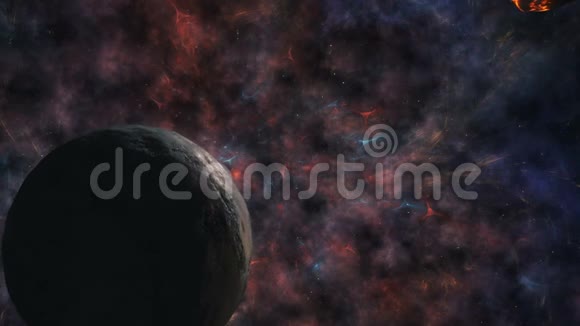 行星和小行星在美丽宇宙背景下的碰撞视频的预览图