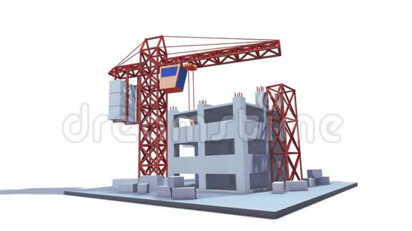 施工吊车将荷载吊运至建筑物上层三维循环动画视频的预览图