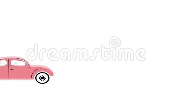 粉红色的老式汽车驾驶动画视频的预览图