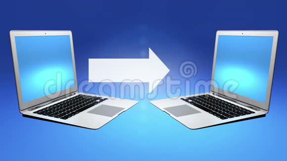 计算机之间的数据传输带有蓝色屏幕的笔记本电脑视频的预览图