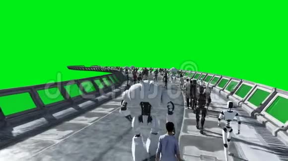 人和机器人史基菲托内尔未来的交通未来的概念绿色屏幕录像逼真的4K动画视频的预览图