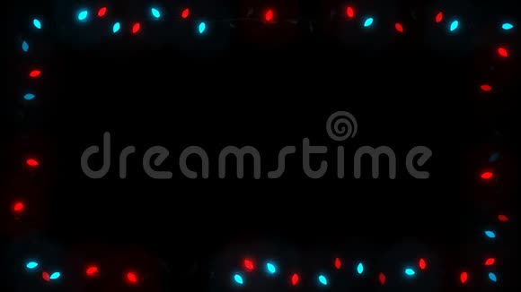 圣诞节灯架花环灯泡红蓝随机慢速视频的预览图