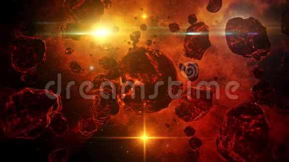 3D红橙科幻空间行星内部场景背景视频的预览图