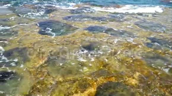 地中海岩石海岸边缘的石质海岸洞穴视频的预览图