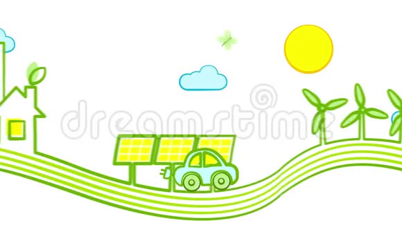 一辆电动汽车在一个生态清洁的城市里行驶视频的预览图