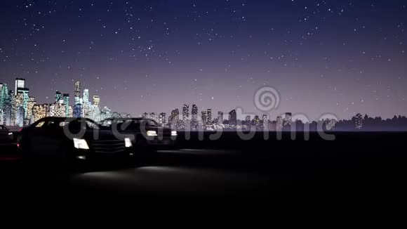 城市夜间车辆交通的鸟瞰图视频的预览图
