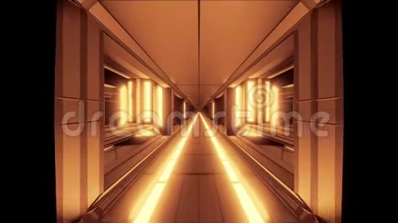 干净的未来主义空间飞机库隧道走廊与热发光金属三维插图运动背景直播视频的预览图