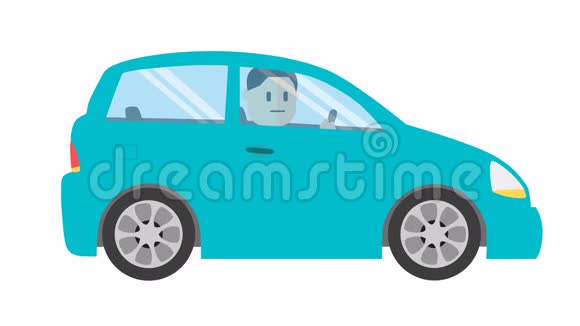 蓝车司机乘坐白色背景绿色背景视频的预览图