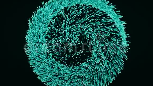 蓝色生长粒子在黑色背景上螺旋运动的抽象动画五彩缤纷的动画视频的预览图