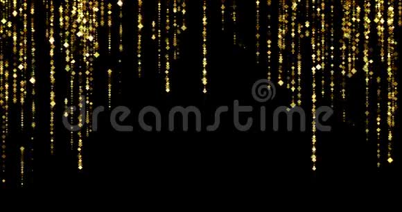 金色闪闪发光的菱形颗粒在黑色背景上上下流动的星星金色的圣诞节视频的预览图