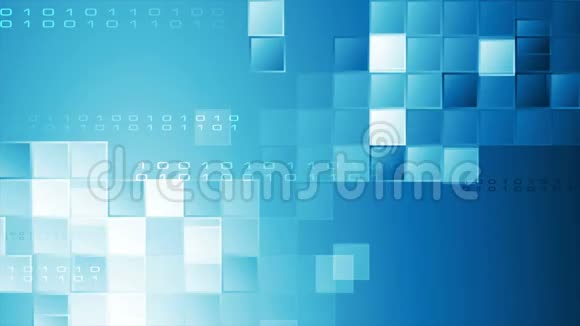 带有方块和二进制代码的高科技蓝色抽象视频动画视频的预览图