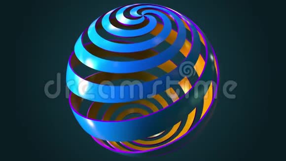旋转蓝色和橙色抽象螺旋球无缝环视频的预览图