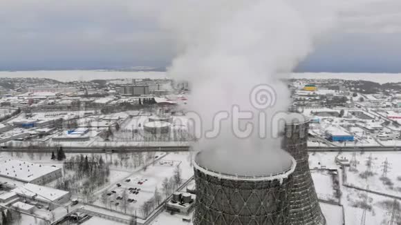 冬季热电站空中观景俯视图复印机拍摄视频的预览图