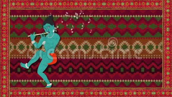 克里希纳勋爵在节日的印度背景下吹笛视频的预览图