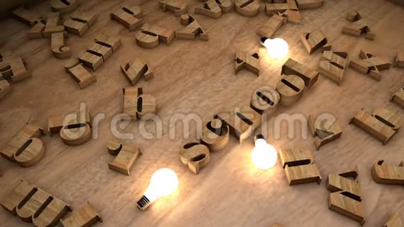 学校字从木立方体木字母文字串在桌子上与灯泡视频的预览图