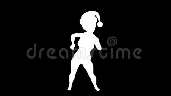 一个跳舞的圣诞老人女孩的白色剪影阿尔法频道阿尔法冰铜全高清视频的预览图