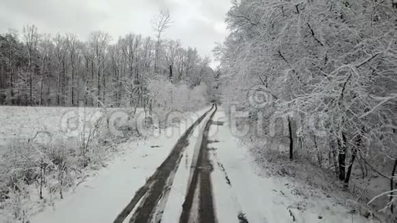 白雪覆盖的冬日木巷有一条路视频的预览图
