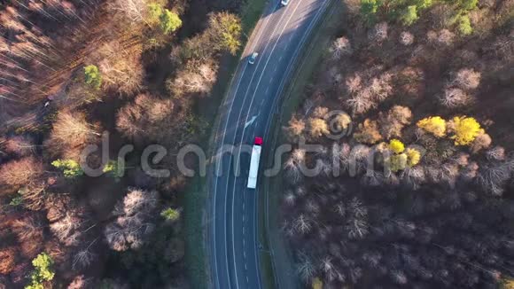 从秋林环绕的道路上的交通高度看视频的预览图