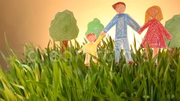 家庭和房子绘制的图标草地绿色夏季背景视频的预览图