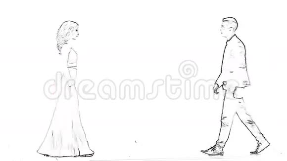 一对优雅的夫妇在白色上跳舞的动画视频的预览图