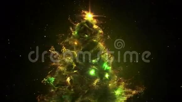 绿黄星云圣诞枞树背景无缝环路4k分辨率视频的预览图