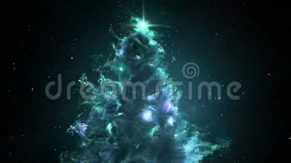青绿色青色星云圣诞枞树背景无缝环路4k分辨率视频的预览图