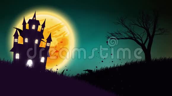 一个幽灵鬼屋与杰克灯笼万圣节南瓜动画视频的预览图