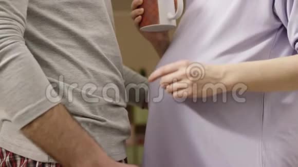 爱的丈夫轻轻地拥抱他怀孕的妻子期待孩子出生的幸福家庭视频的预览图