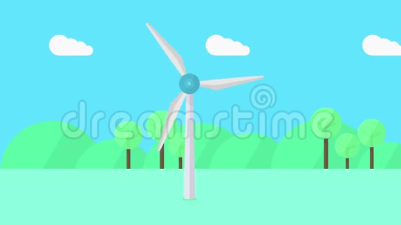 风力发电机在行动可循环卡通动画视频的预览图